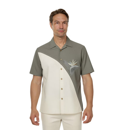 Crescent BOP  Embroidered Polynosic Camp Shirt by Bamboo Cay