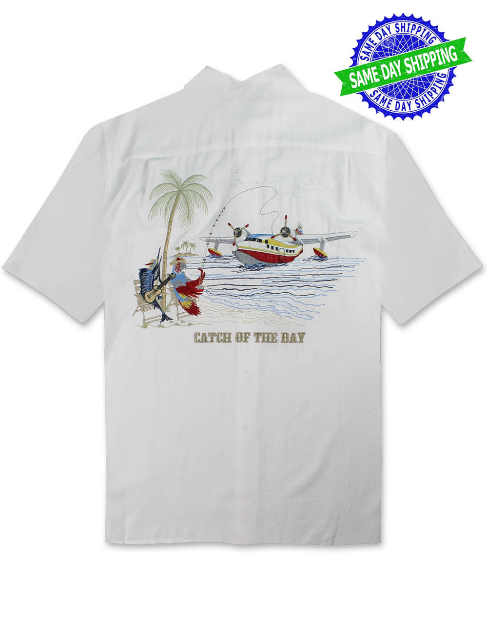 Catch of the Day Embroidered Camp Shirt by Bamboo Cay