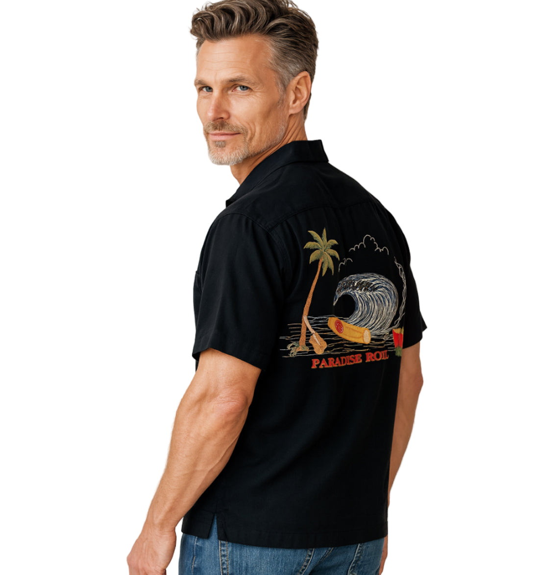 Paradise Roll Embroidered Cigar Camp Shirt by Bamboo Cay