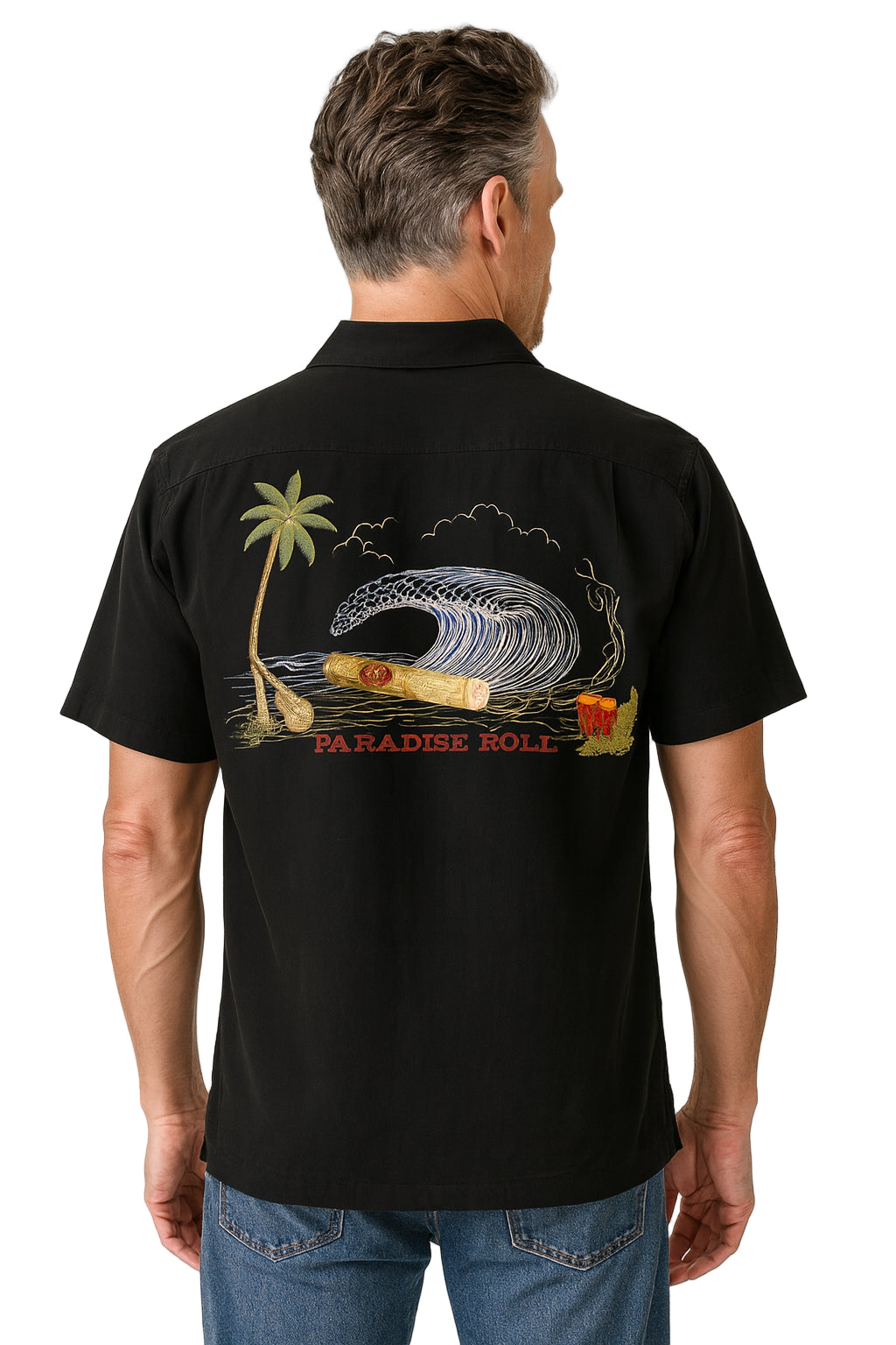 Paradise Roll Embroidered Cigar Camp Shirt by Bamboo Cay