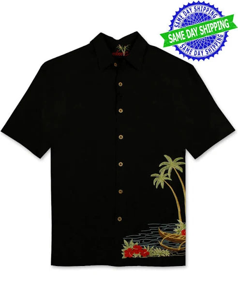 Dancing Hula Embroidered Polynosic Camp Shirt by Bamboo Cay