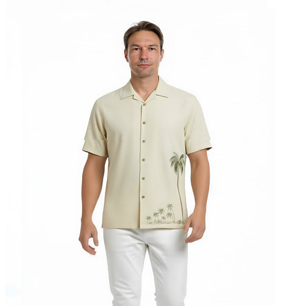 Front Elevated Palm Embroidered Polynosic Camp Shirt by Bamboo Cay