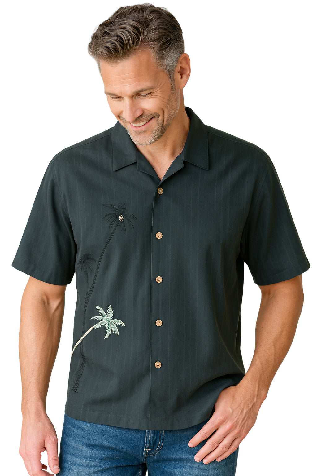 Elevated Palms Embroidered Polynosic Camp Shirt by Bamboo Cay