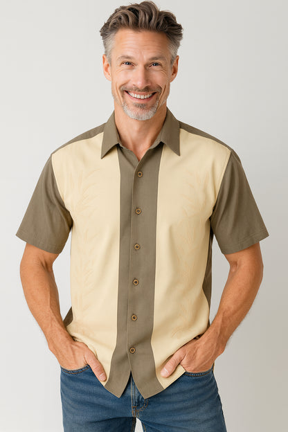 Vertical Bamboos Embroidered Polynosic Camp Shirt by Bamboo Cay