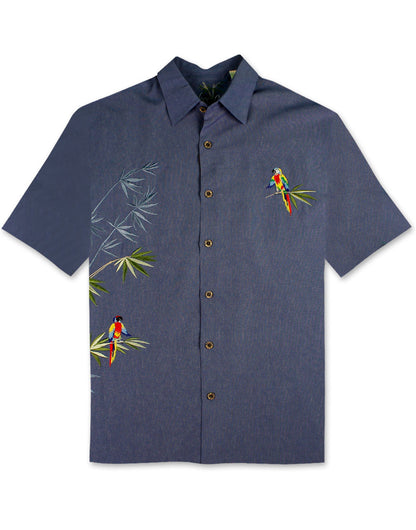 Flying Parrots Embroidered Polynosic Camp Shirt by Bamboo Cay