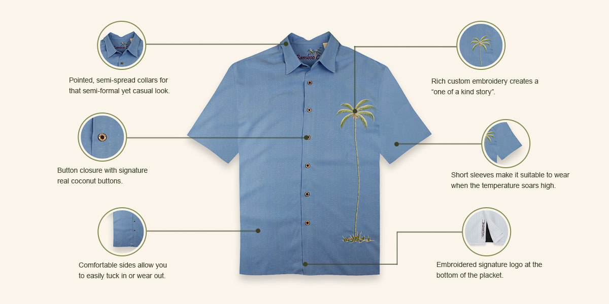 infographic highlighting bamboo cay shirt features